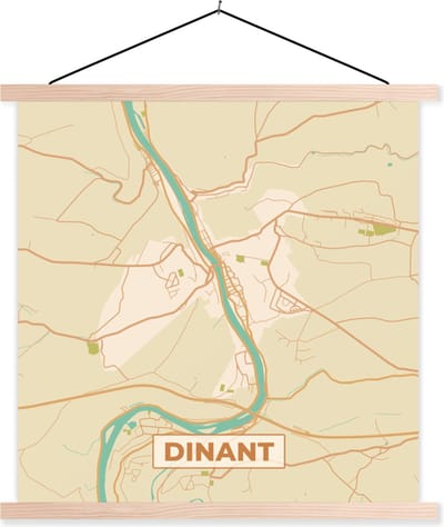 Posterhanger incl. Poster 40x40 cm - Schoolplaat - Stadskaart - België - Dinant - Plattegrond - Kaart - Textielposter - Blanke latten - Stadskaart