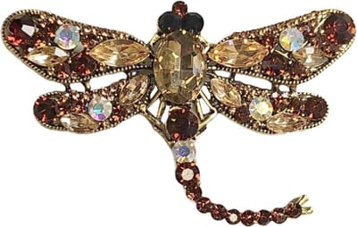 Fako Bijoux® - Broche - Libelle - XXL - 67x94mm - Goud/Bruin
