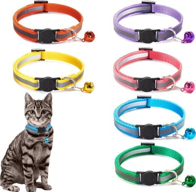 Verstelbare Reflecterende Kattenhalsbanden met Bel, 6 Stuks, Veiligheid, Comfort en Stijl voor Huiskatten