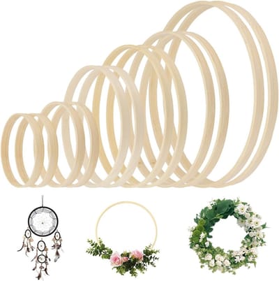 Set van 12 Houten Ringen voor Creatief Knutselen, Diverse Maten voor Macramé, Droomvangers en Bloemstukken