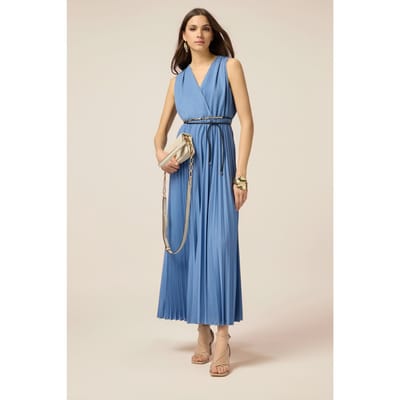 Oltre Long Pleated Lurex Dress Light Blue Size: M | Maxi Dresses Outlet | Dames | Blauw