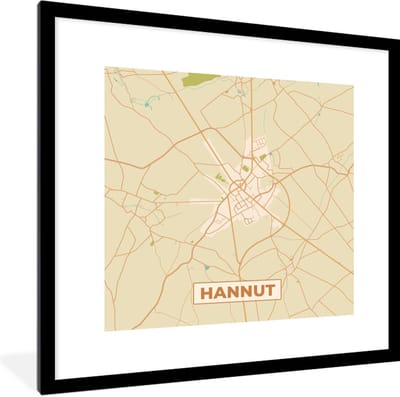 Fotolijst incl. Poster - Hannuit - Plattegrond - Stadskaart - Kaart - Vintage - 40x40 cm - Posterlijst