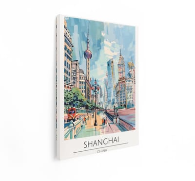 Artaza Canvas Schilderij Shanghai Skyline - 90x120 cm - Wanddecoratie Stad China - Muurdecoratie Oriental Pearl Tower - Decoratie Kleurrijk