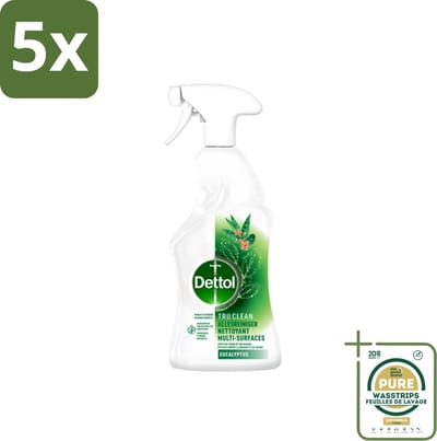 5 x Dettol Tru Clean - Allesreiniger - Spray - Eucalyptus - Multi-Oppervlakken - 500ml - Grootverpakking - Allesreiniger - Vet En Vlekken Verwijderen - Eucalyptusgeur - Natuurlijke Ingrediënten - Milieuvriendelijk