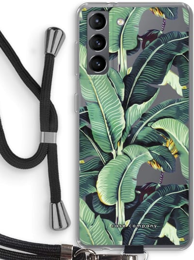 Hoesje met koord geschikt voor Samsung Galaxy S21 hoesje met Koord - Bananenbladeren - Telefoonhoesje met Zwart Koord - Bescherming aan alle Kanten en Over de Schermrand