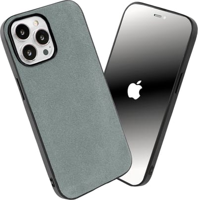 Coverzs Alcantara & TPU Magneet hoesje geschikt voor iPhone 15 Pro Max hoesje - kunstleren telefoonhoesje - kwalitatieve backcover - duurzaam Alcantara kunstleren materiaal - telefoonhoesje met camerabumper (grijs)