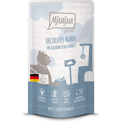 MjAMjAM Cat - Leckere Mahlzeiten Pouchbeutel 12x125g | Huhn & Kürbis