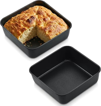 Set van 2 vierkante bakschalen van roestvrij staal, 16×16×5 cm, anti-aanbakvorm voor brownies, taarten en lasagne, eenvoudig schoon te maken