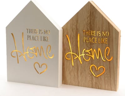Lumineo No Place Like Home houten LED-wandplaat in natuurlijk hout of witte afwerking