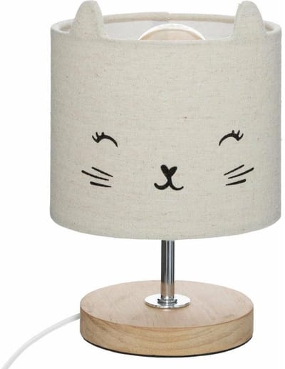 Trendoz Nachtlampje kat - voor kinderen - grijs - linnen - D15 x 21 cm - Tafellamp/bureaulamp