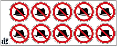 Hoeden verboden verbodssticker | 5 cm - 10 stuks per vel