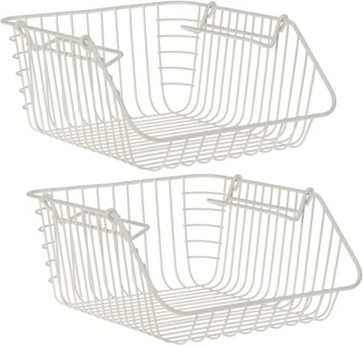 Excellent Houseware opberg/opruim mandjes - 2x - stapelbaar - wit - 29 x 27 x 14 cm - Opbergmanden