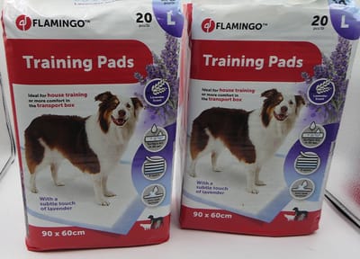 2 x flamingo ppads met een subtiele lavendelgeur, quick dry 30 sec, 5 lagen, antilekbodem, 20 st Large 60 X 90 cm