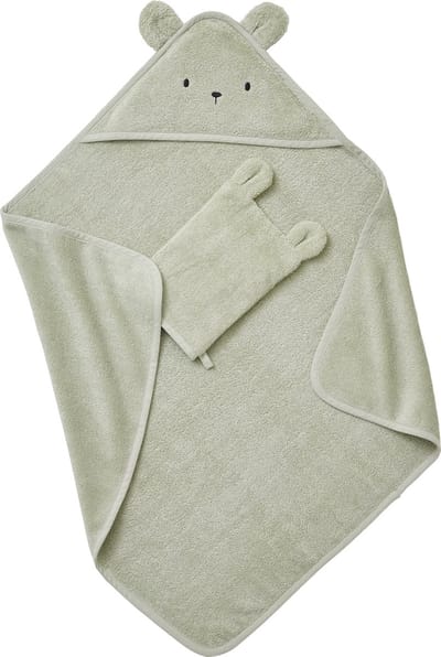 Vertbaudet Badcape + washandje van biologisch katoen