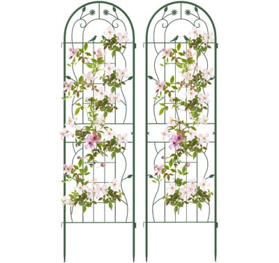COSTWAY Metalen hekwerk, 2-delige set, decoratief tuinhek, vrijstaande klimhulp, hekwerk voor in de tuin om te steken, klimlatwerk voor klimplanten, bloemen, komkommer (180 x 50 cm, groen)