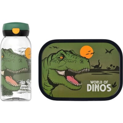 Mepal Lunchset (drinkfles met flipdop & lunchbox) Campus - 600 + 750 ml - Broodtrommel en Drinkbeker voor kinderen - Bento box - Drinkfles met flipdop - Dino