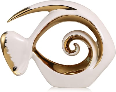 Keramische Vissen Beeldjes in Wit Goud - Moderne Ocean Decoratie voor Woonkamer, Eetkamer en Badkamer, Nautische Accessoires voor Strandhuis en Koffietafel