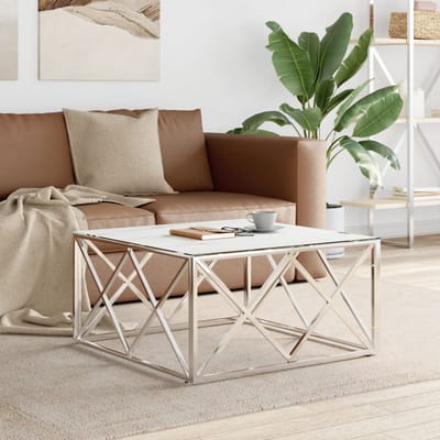 vidaXL - Salontafel - 80x80x40 - cm - roestvrij - staal - en - glas - zilverkleurig