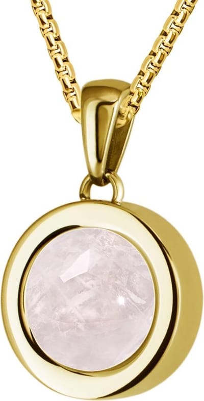 Quiges 12mm Mini Munt Hanger Verguld RVS Schroefsysteem Glans met Kwarts Roze Munt en Anker Ketting 42-46cm