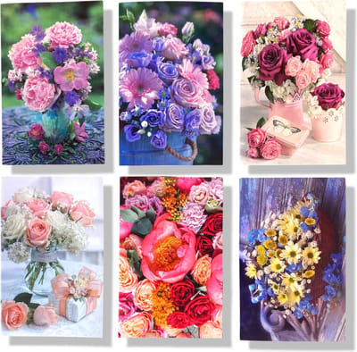 6 Cards & Crafts Blanco Bloemen Wenskaarten | 12x17cm gevouwen kaarten zonder tekst Inclusief enveloppen
