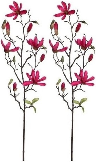 Mica Decorations Kunstbloemen - 2x - magnolia tree - donkerroze - 80 cm - siertakken - boeket - stelen