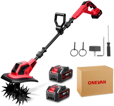 ONEVAN Accu Tuinfrezen - Elektrische Grondfrees - 900 tpm - Elektrische Motorhak - met 2 Accu's - 24 cm werkbreedte - 17 cm werkdiepte