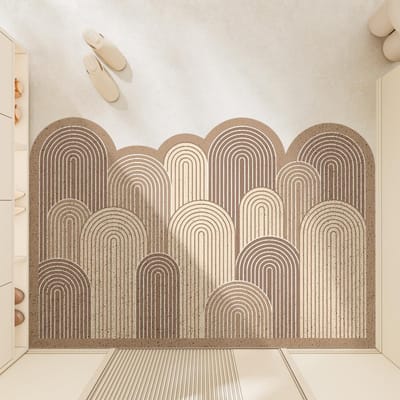 Peinture de Paysage Style Crème Tapis de Sol Rond en Soie Tapis d'Entrée Résistant aux Taches Simple Couleur Champagne Tapis de Pied d'Entrée Tapis de Porte d'Entrée 45*75cm white