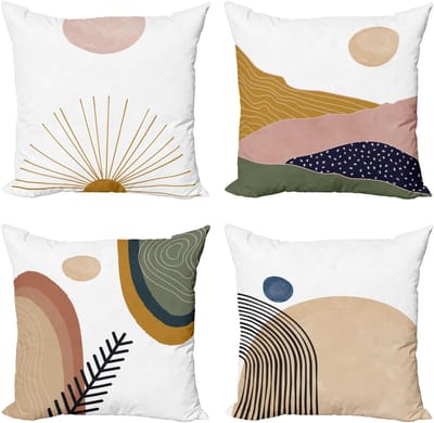 New Bed Minimalistisch Contemporary Design Cirkels Takken Zon Kussenhoes met sierkussen, 4-pack, modern accent, dubbelzijdig digitaal bedrukt, 50 cm x 50 cm