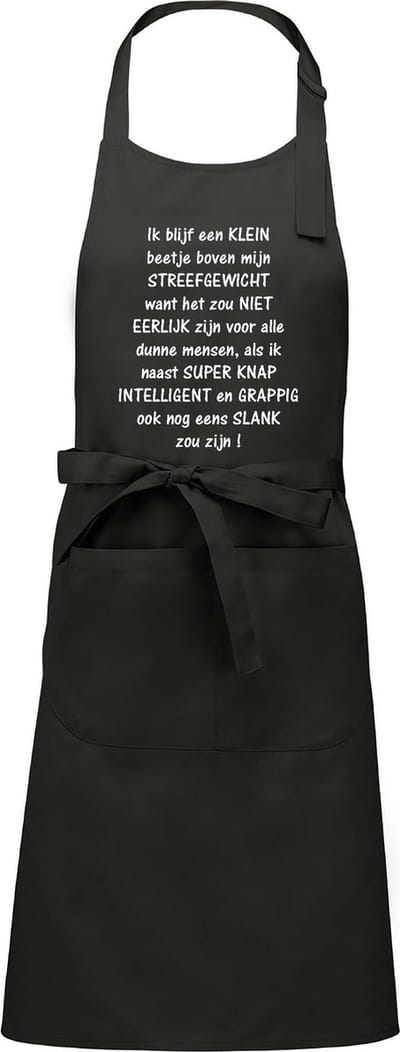 Mijncadeautje Schort - Boven mijn streefgewicht - Mooie - grappige - leuke Keukenschort - grijs