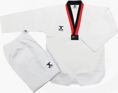 JC Club Taekwondo-pak Poom | WT | Wit / Zwart / rood | band Wit (Maat: 130)