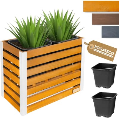 BOGATECO Houten Bloembak | Plantenbak | Bloempot 57x68x36 cm | Kruidenpot voor Thuis Tuin Balkon Terras | Pot met Kunststof Inzetstuk | Geïmpregneerd | Lichtbruin