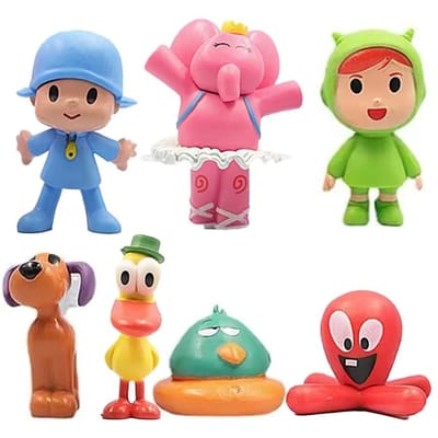 7-delige set Pocoyo Dierenspeelgoed Vogel Eend Olifant Poppenmodel Scène Ornamenten Anime Cartoon Schattig PVC Figuren Speelgoed pink