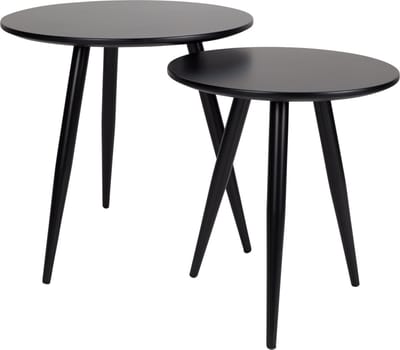 Housecraft Living Daven Bijzettafel Rond Hout Zwart - Set van 2