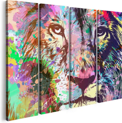 Artaza Canvas Schilderij Vierluik Gekleurde Leeuw - Abstract - 160x120 - Groot - Foto Op Canvas - Canvas Print