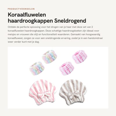 Dailygoods- Haardroogkap 2 Stuks - Koraalfluweel - Draagbaar - Sneldrogend - Polsbanden 4 Stuks - Zacht en huidvriendelijk - Drooghaarkap
