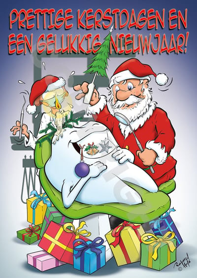 Tandarts KERSTKAART ansichtkaart - 25 stuks - Cartoon - Behandelstoel - Orthodontist - Mondhygiënist