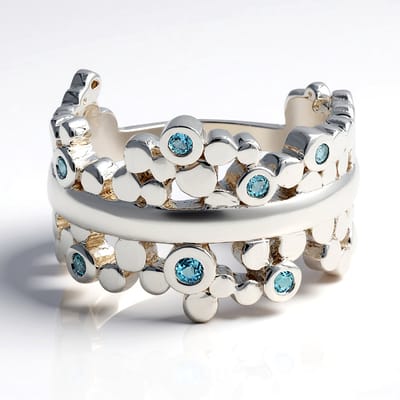 Cavill - Verstelbare Sterling Zilver Ring - 0,126 ct Ronde Londen Blauwe Topaas - Modern Open Design - Ronde Topaas Ring - Sieraden met Topaas