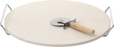 Neka BBQ/oven pizzasteen rond - keramiek - 33 cm / 13 inch - met handvaten incl. pizzasnijder - Pizzaplaat/pizzaplaten - Pizza maken