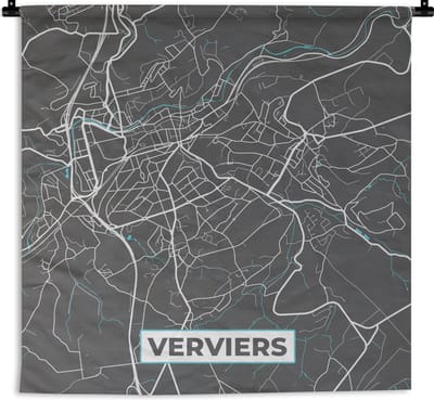 Wandkleed - Wanddoek - België – Verviers – Stadskaart – Kaart – Blauw – Plattegrond - 180x180 cm - Wandtapijt