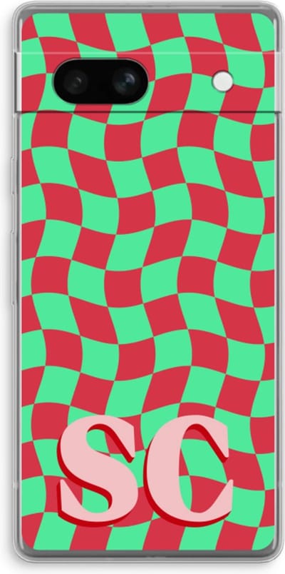 Gepersonaliseerd - Case Company® - Hoesje geschikt voor Google Pixel 7A hoesje - Grid Monogram - Soft Cover Telefoonhoesje - Bescherming aan alle Kanten en Schermrand