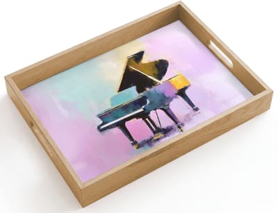 Dienblad hout 40x30 cm - Schootdienblad - Piano - Pastel - Elegant - Dromerig - Borrelplank rechthoek - Plateau dienbladen