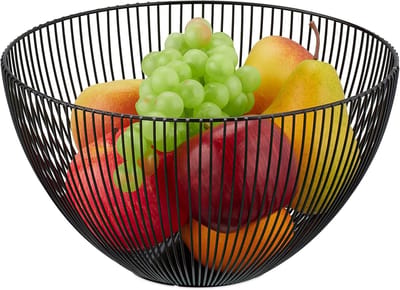 Famanu – Fruitschaal metaal rond 14 x 25 cm – modern design fruitmand (zwart)