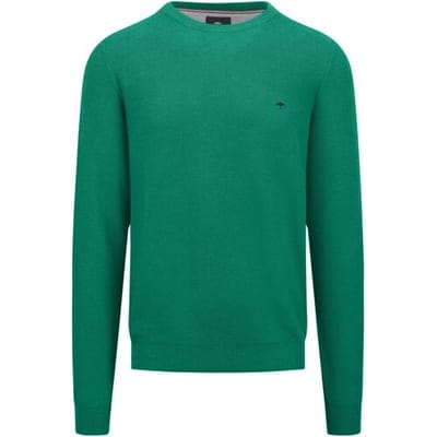 Fynch-Hatton Trui O-Neck Uni Color Fine Texture Grasgroen / male