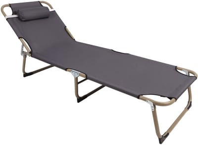 Opvouwbaar Aluminium Campingbed 173x56cm – Verstelbare Rugleuning – 120kg Draagvermogen – Waterbestendig – 3-voudig Inklapbaar – Met Kussen – Grijs
