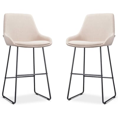 Nolon Nino-Isa Barkrukken Set van 2 Beige - Zwart Onderstel - 75 cm - Stof - Hoge Kruk - Barkruk met Rugleuning - Design - Comfortabel