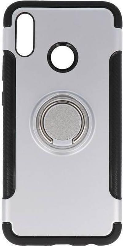 Pantser TPU Hoesje Ring Houder - Hoesje Geschikt voor Huawei P20 Lite Zilver