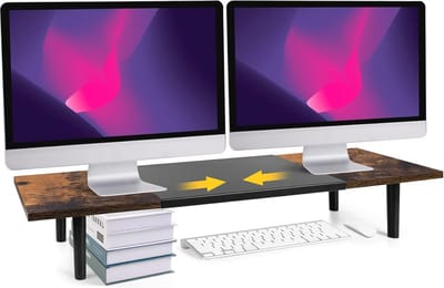 Verstelbare Dubbele Monitorstandaard voor Bureau - Ergonomische Computer Riser voor 2 Schermen