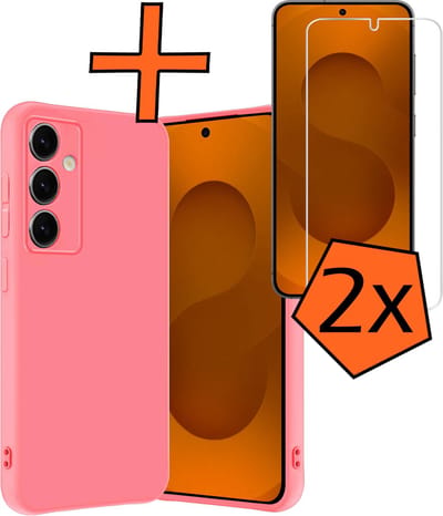 Hoes - Met 2x Screenprotector - Geschikt voor Samsung Galaxy S25 - Sterk & Shockproof - Back Cover - Siliconen Case - Telefoon Hoes - Licht Roze