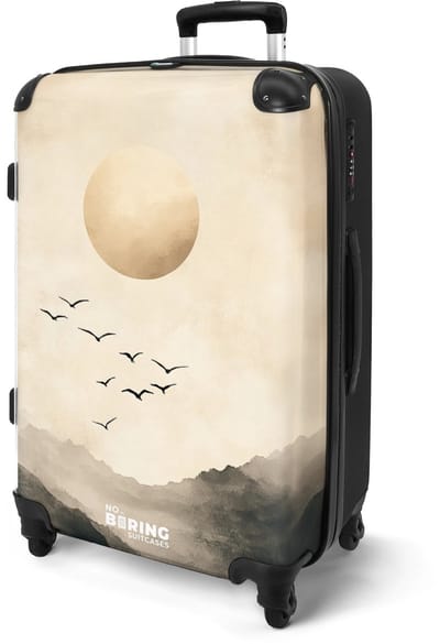 NoBoringSuitcases.com® - Koffer groot - Rolkoffer lichtgewicht - Beige japandi landschap - Vakantie reiskoffer met 4 wielen - Grote trolley XL - Travel suitcase large - 20 kg bagage - Ruimbagage medium met TSA slot