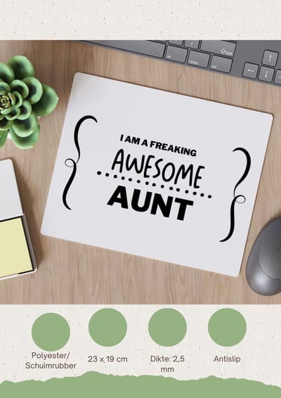Akyol - i am a freaking awesome aunt Muismat - Tante - geweldige tante - liefste tante - verjaardag - cadeau - kado - bedankje - geschenk - 23 bij 19 cm
